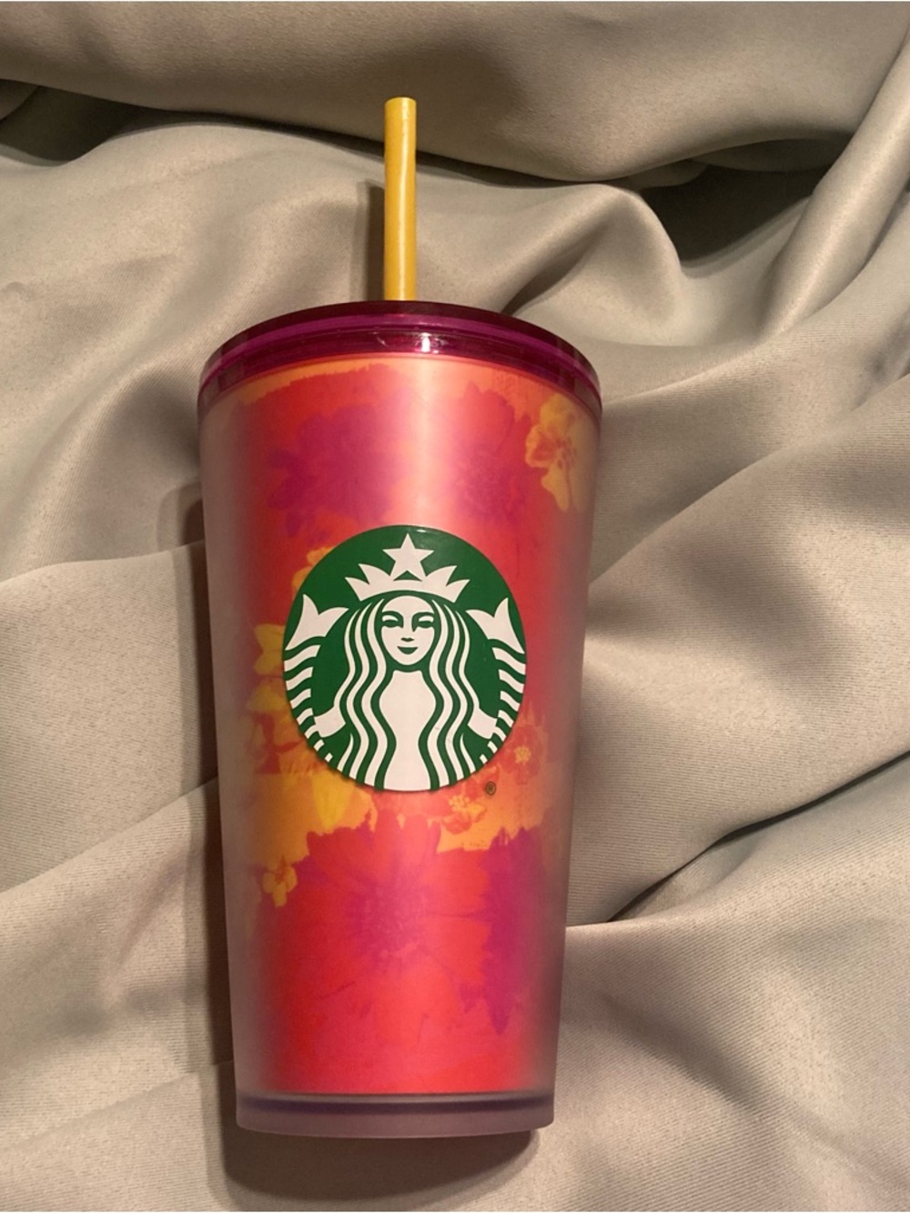 Starbucks 2022 Floral Summer Tumbler 011132650, Soft Touch Pink/Orange Cup 16 oz
